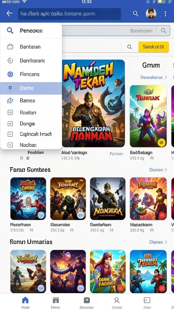 Tampilan awal yang menarik dengan pilihan mode permainan.